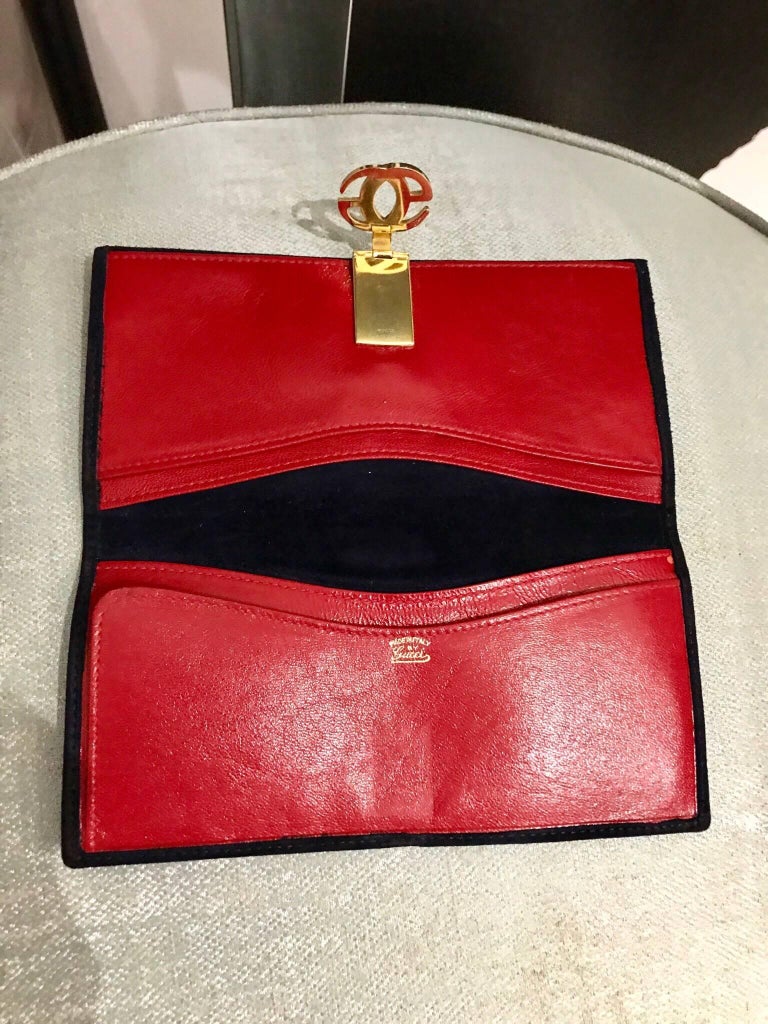1970s Gucci Navy Blue Suede Wallet For Sale at 1stdibs