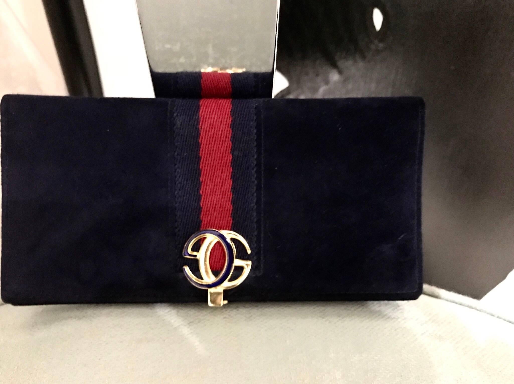 1970s Gucci Navy Blue Suede Wallet For Sale 1