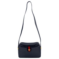Vintage 1970's Gucci Navy Leather with Red and Navy Webbing Shoulder Bag