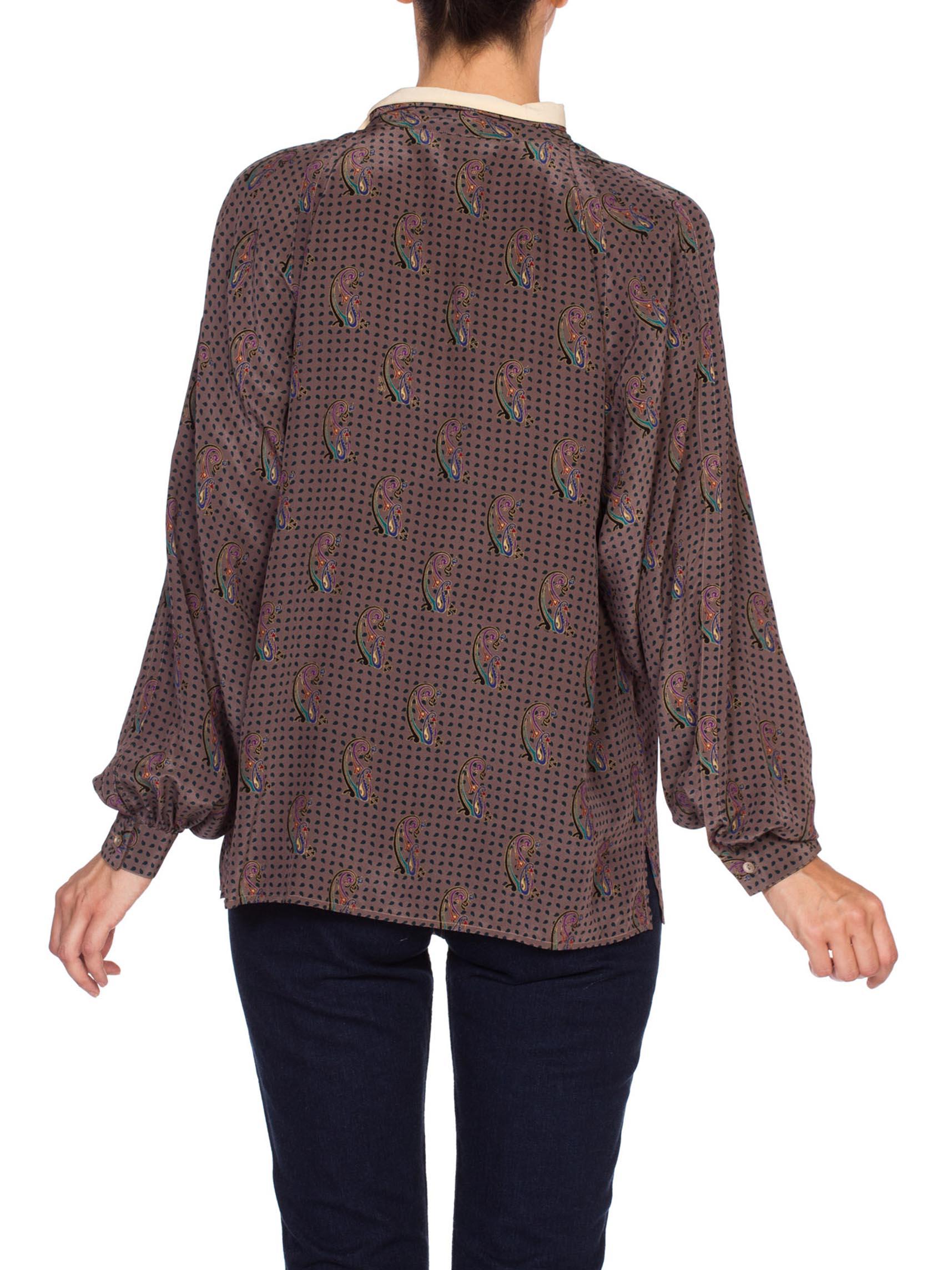 1970'S GUCCI Paisley Silk Blouse With Metallic Gold Print Top For Sale 6