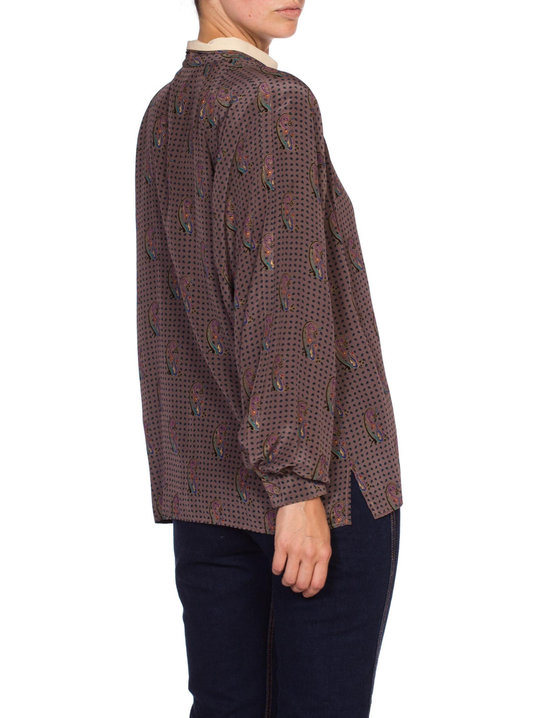 1970'S GUCCI Paisley Silk Blouse With Metallic Gold Print Top For Sale 5