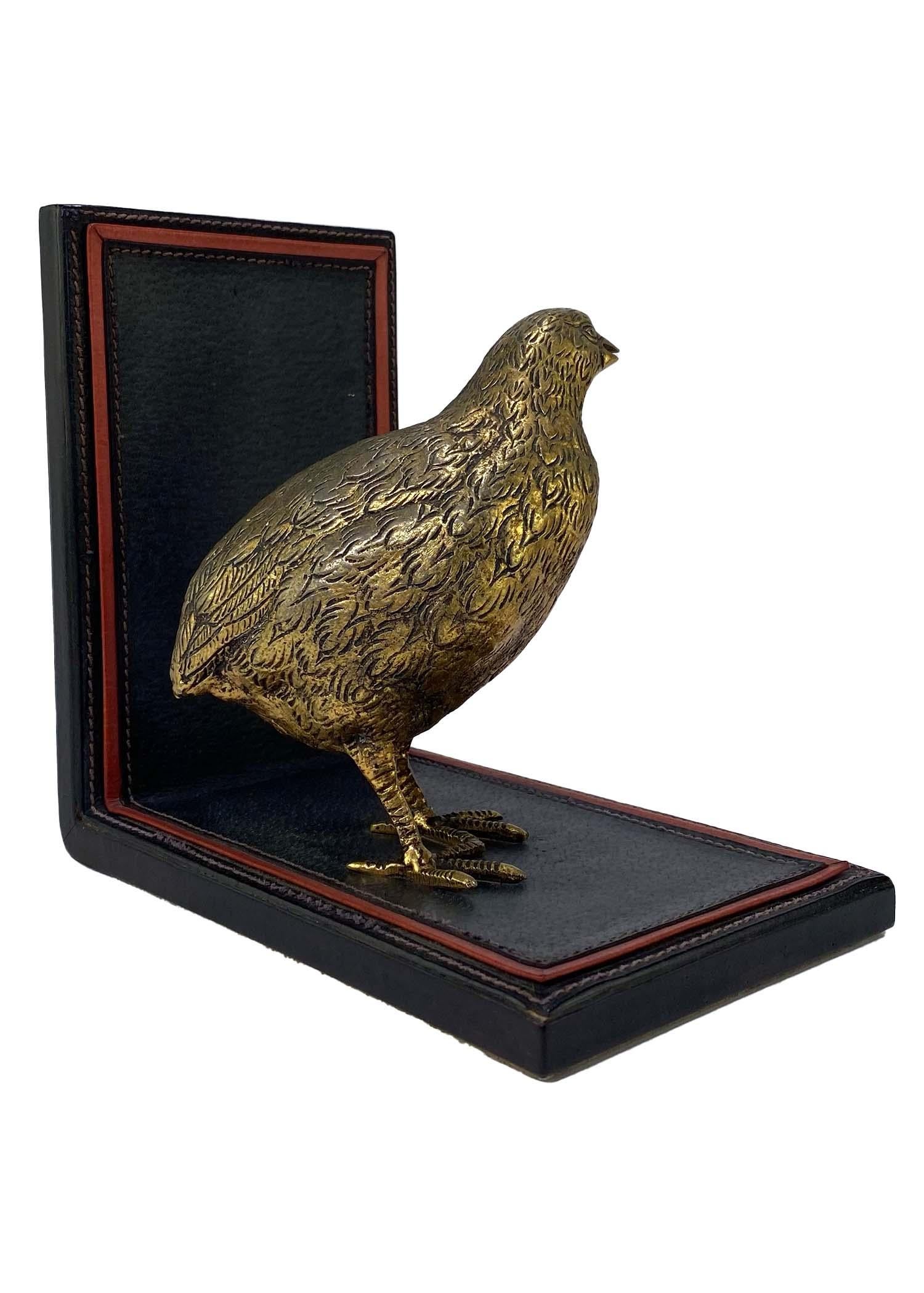 Women's or Men's 1970s Gucci Quail Figural Leather Bookends 