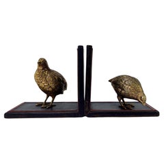 1970s Gucci Quail Figural Leather Bookends 