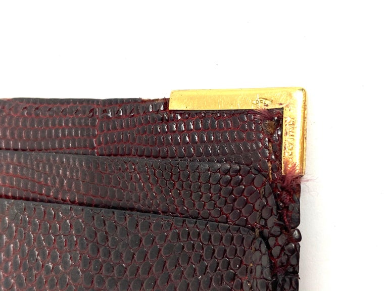 1970s GUCCI Red Animal Skin and 18K Yellow Gold Card Holder Wallet For