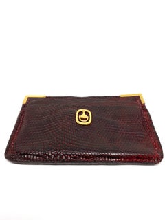 1970s GUCCI Red Animal Skin and 18K Yellow Gold Card Holder Wallet