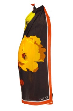 1970s Gucci Red, Orange, and Yellow Oversized Floral Scarf