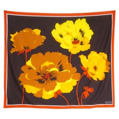 1970s Gucci Red, Orange, and Yellow Oversized Floral Scarf 