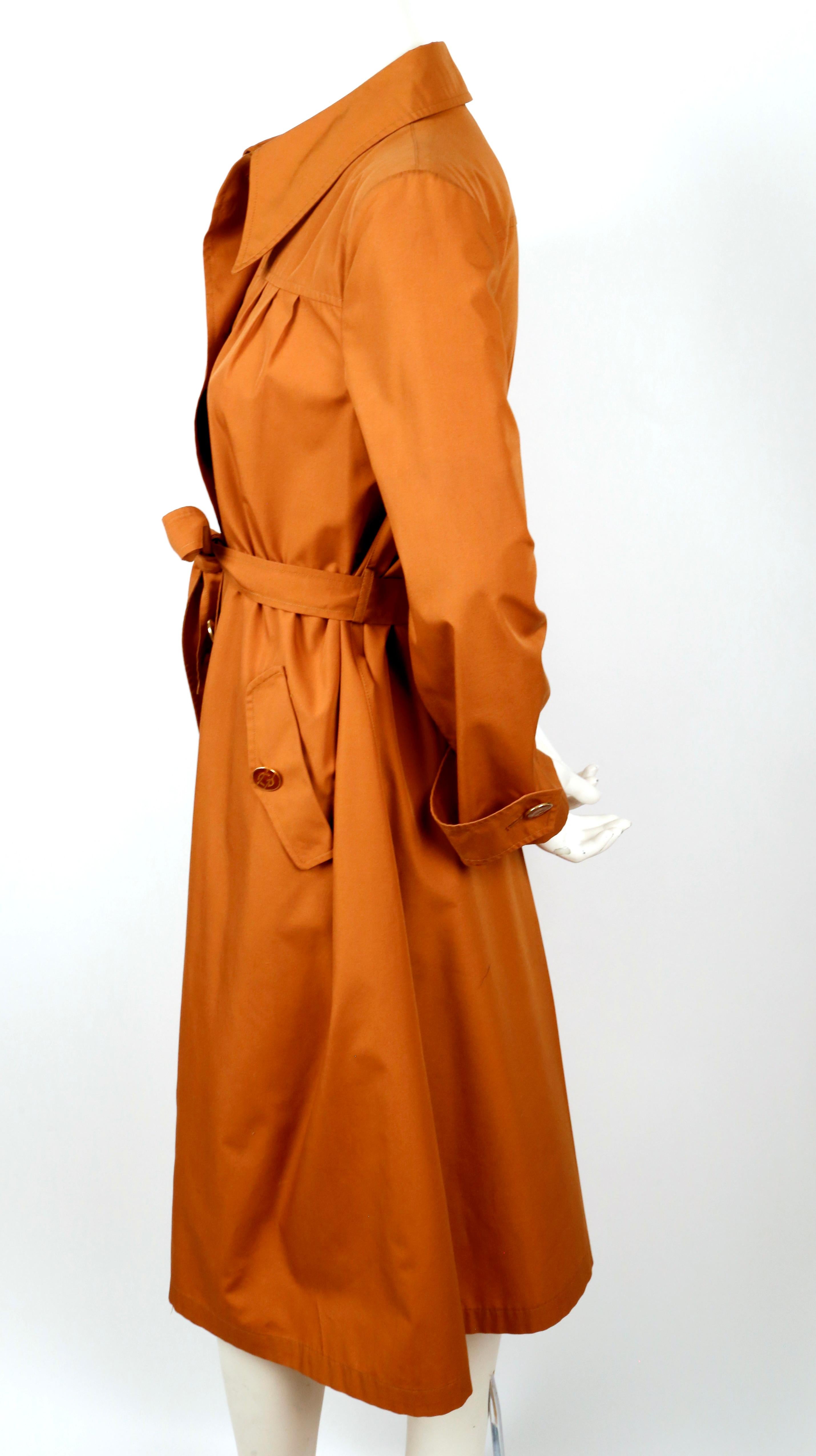 Orange 1970's GUCCI rust trench coat with enameled GG buttons
