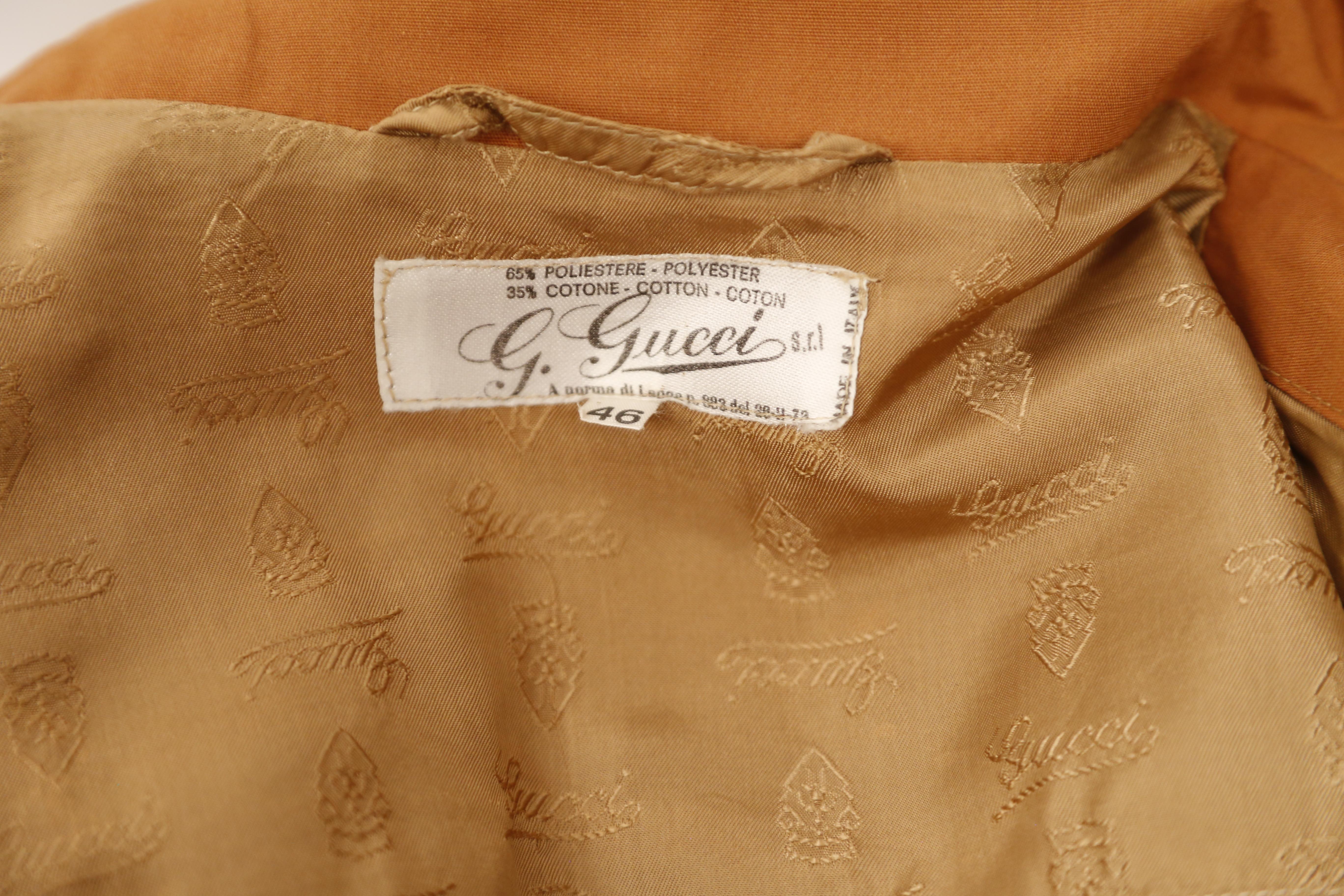 1970's GUCCI rust trench coat with enameled GG buttons 2