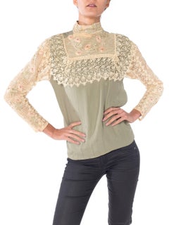 Gucci Silk Blouse with Victorian Lace Trim, 1970s