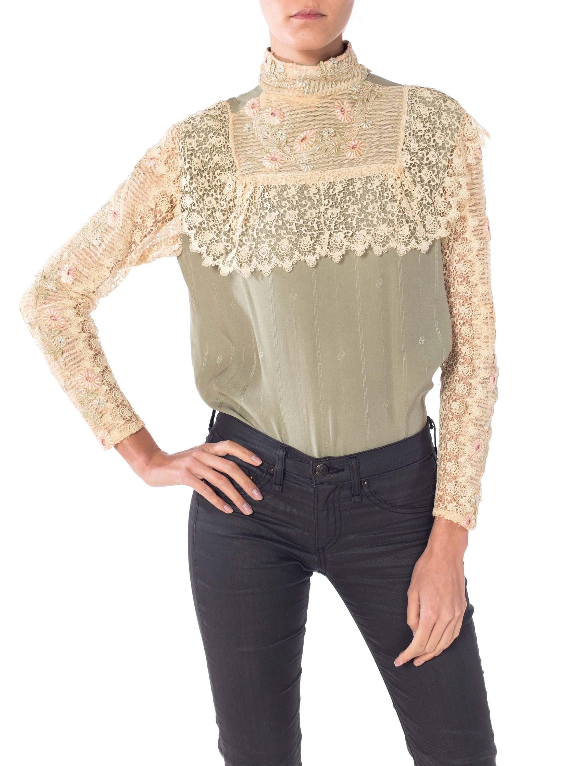 Gucci Silk Blouse with Victorian Lace Trim, 1970s  4