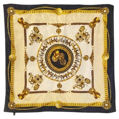 1970 Gucci Silk Scarf Navy & Gold Equestrian Chain Print (écharpe en soie)