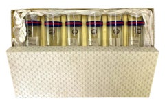 1970s Gucci Silver Plate Blue & Red Web GG Logo Highball Glasses New Old Stock