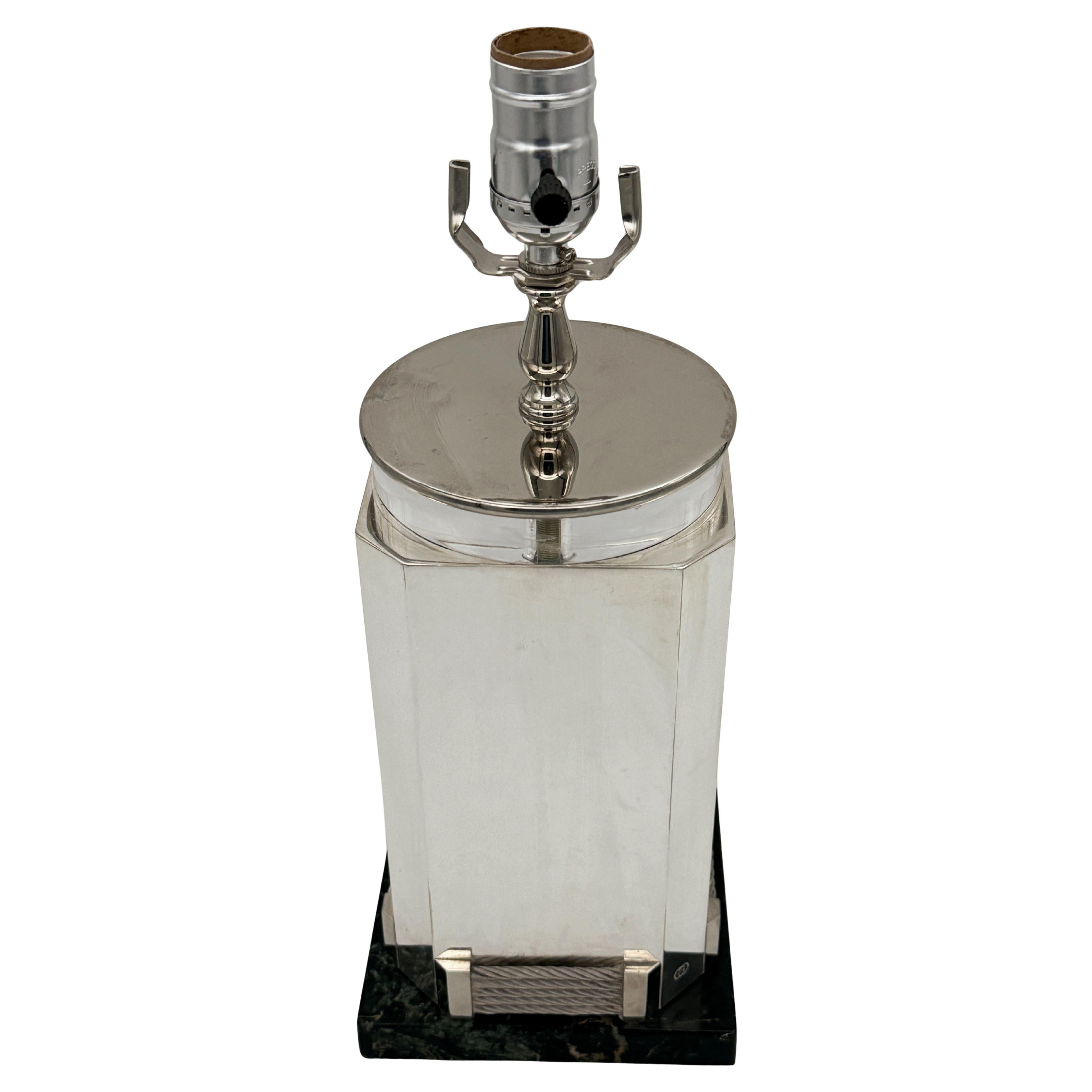 Lampada a colonna quadrata placcata in argento di Gucci degli anni '70 in vendita