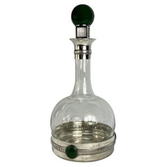 1970s Gucci Silverplate Green Accented Glass Decorative Decanter