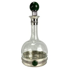 1970s Gucci Silverplate Green Accented Glass Decorative Decanter