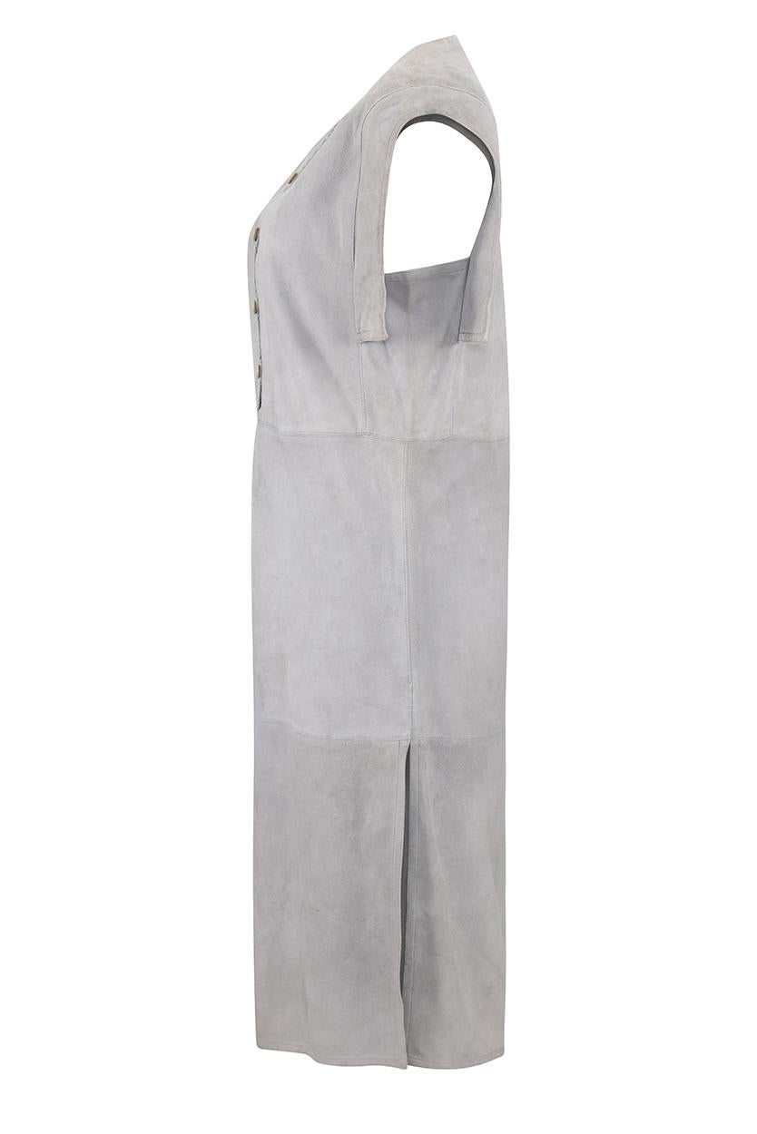1970er Gucci Kleid aus weichem grauem Wildleder (Grau) im Angebot