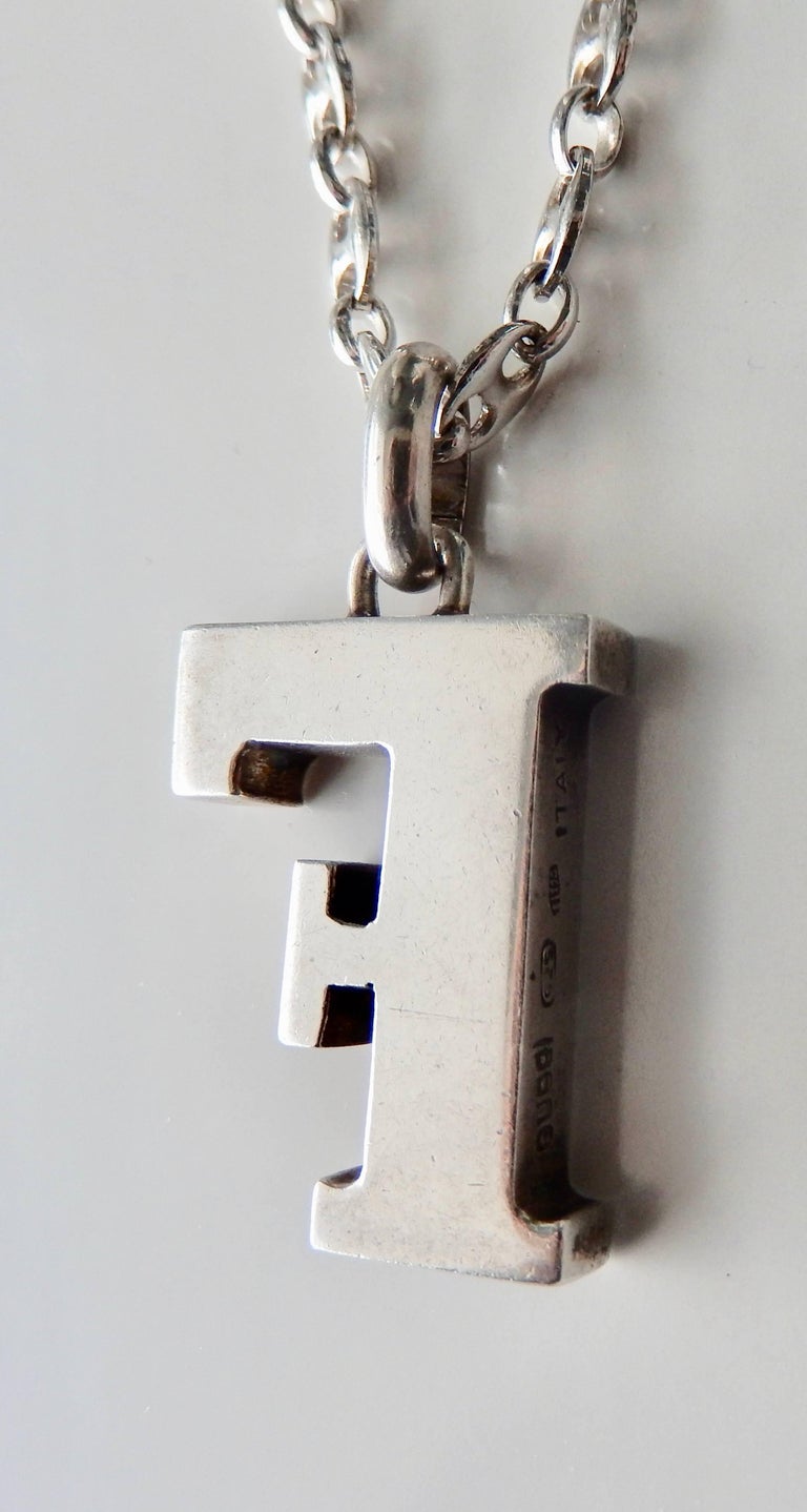 Gucci Sterling Silver Enameled Letter Pendant with Chain ...