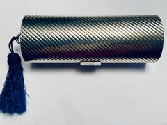 1970's Gucci Sterling Silver Minaudiere with Lapis Clasp and Blue Silk Tassel