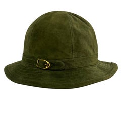 1970s Gucci Stirrup Buckle Dark Olive Green Suede Bucket Hat