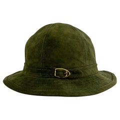 1970er Gucci Bügelschnalle Dunkel-Olive Grün Wildleder Eimer Hut