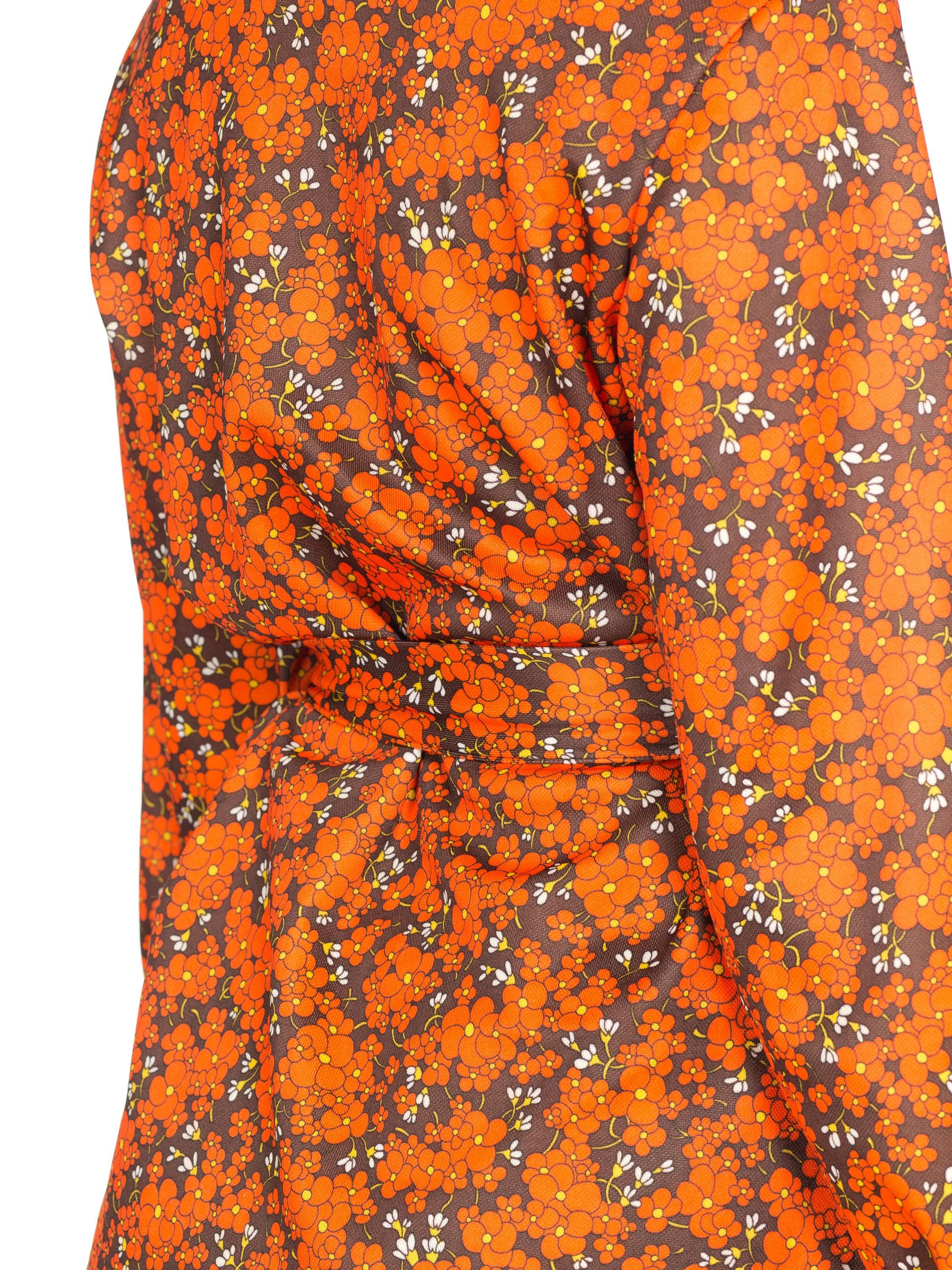 Orange and Brown Floral Mod Disco Pantsuit Set, 1970s 7