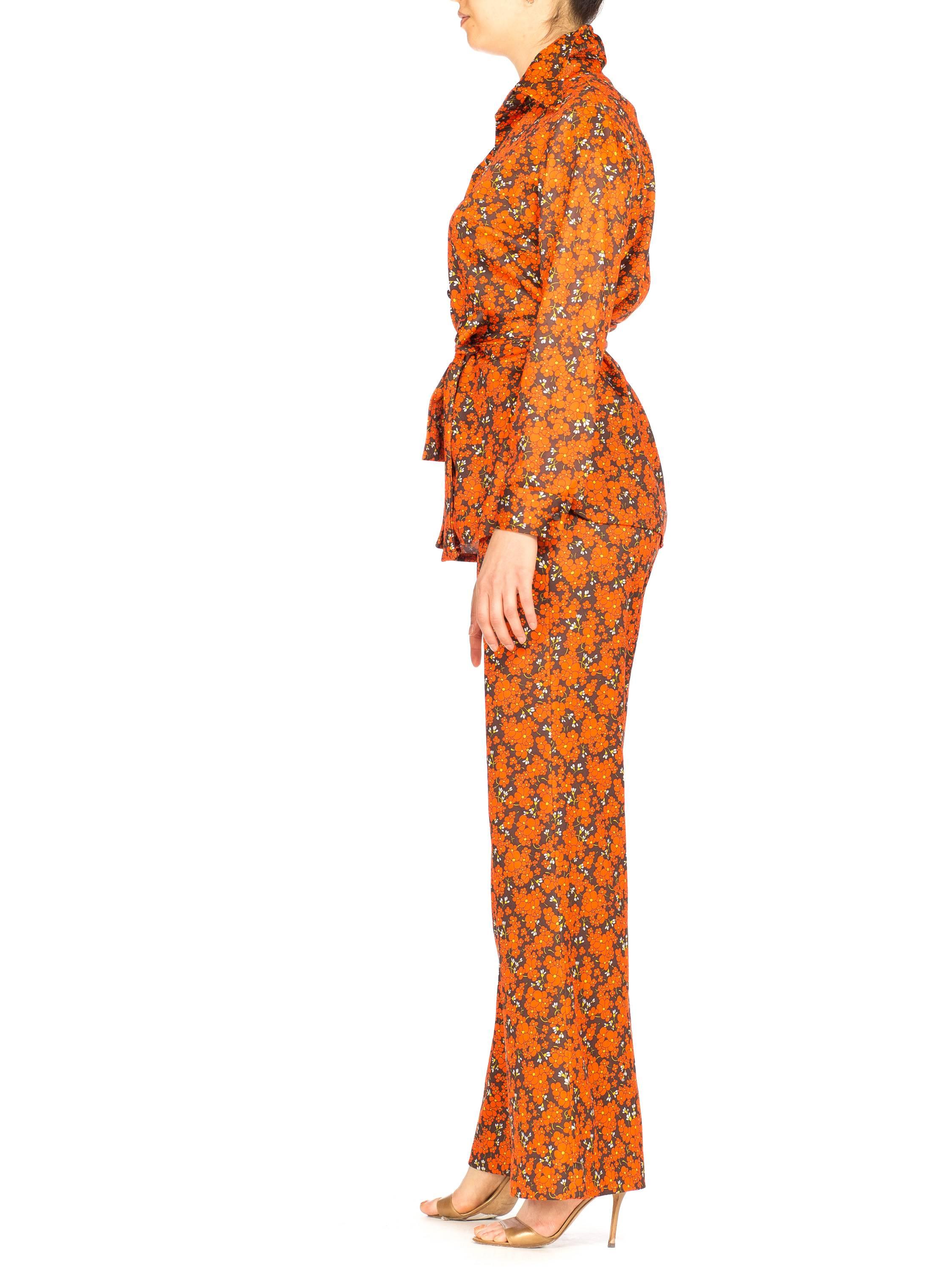 Women's Orange and Brown Floral Mod Disco Pantsuit Set, 1970s