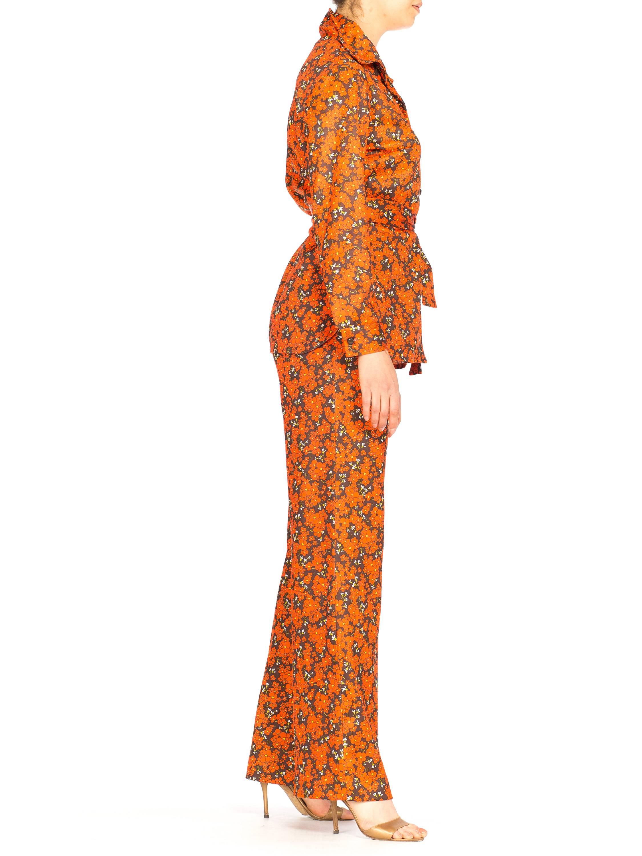 Orange and Brown Floral Mod Disco Pantsuit Set, 1970s 3