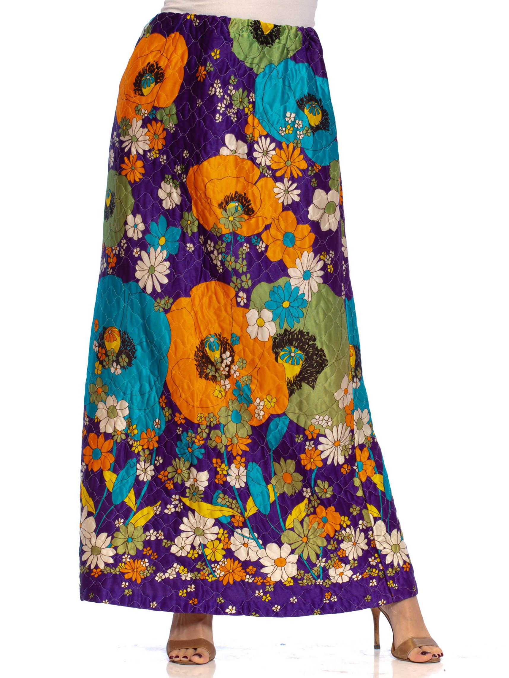 1970S Purple Quilted Acetate Mod Floral Printed Maxi Skirt Gucci Style 6