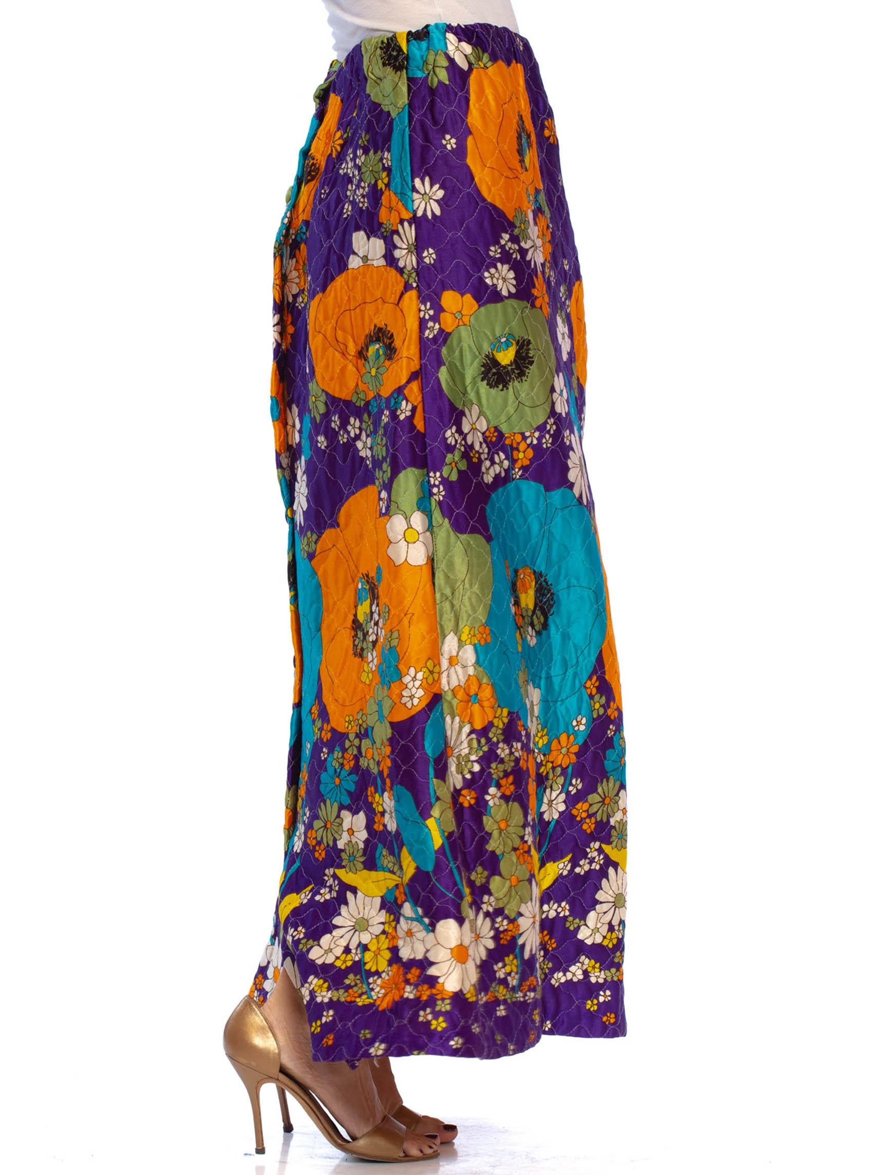 1970S Purple Quilted Acetate Mod Floral Printed Maxi Skirt Gucci Style 2