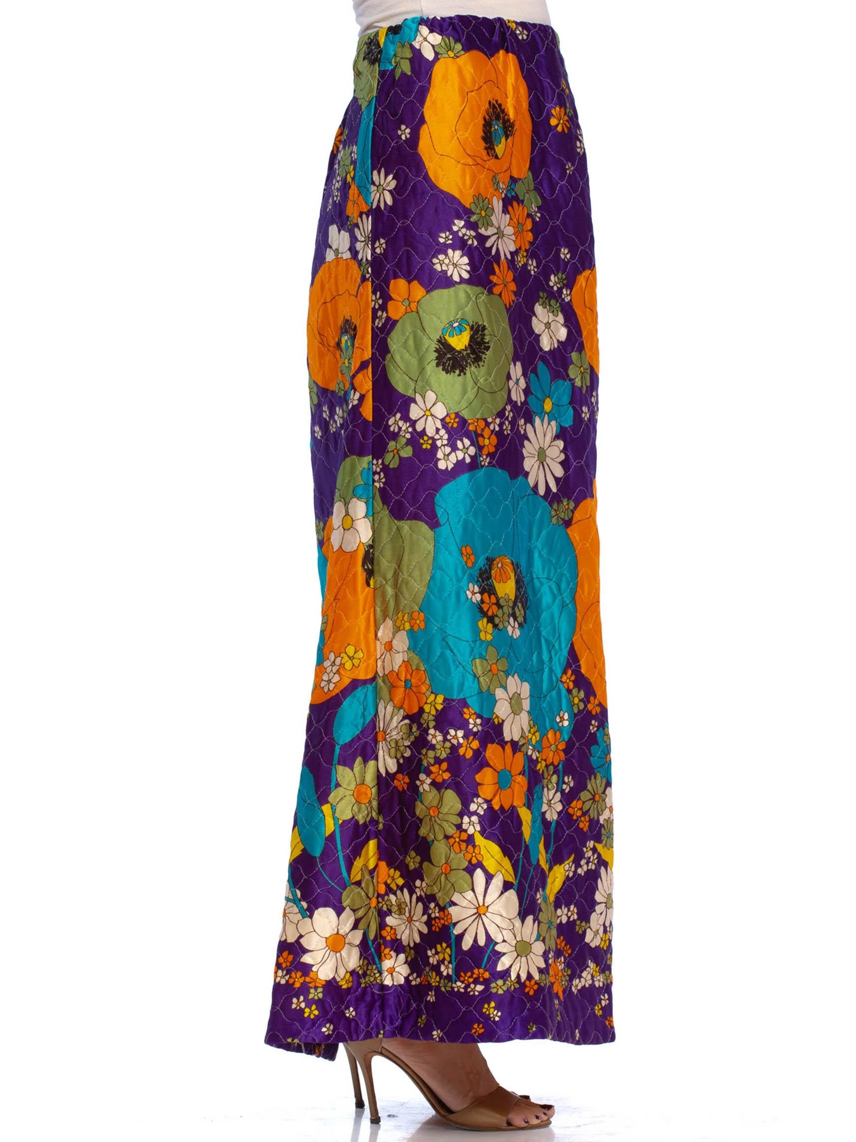 1970S Purple Quilted Acetate Mod Floral Printed Maxi Skirt Gucci Style 3