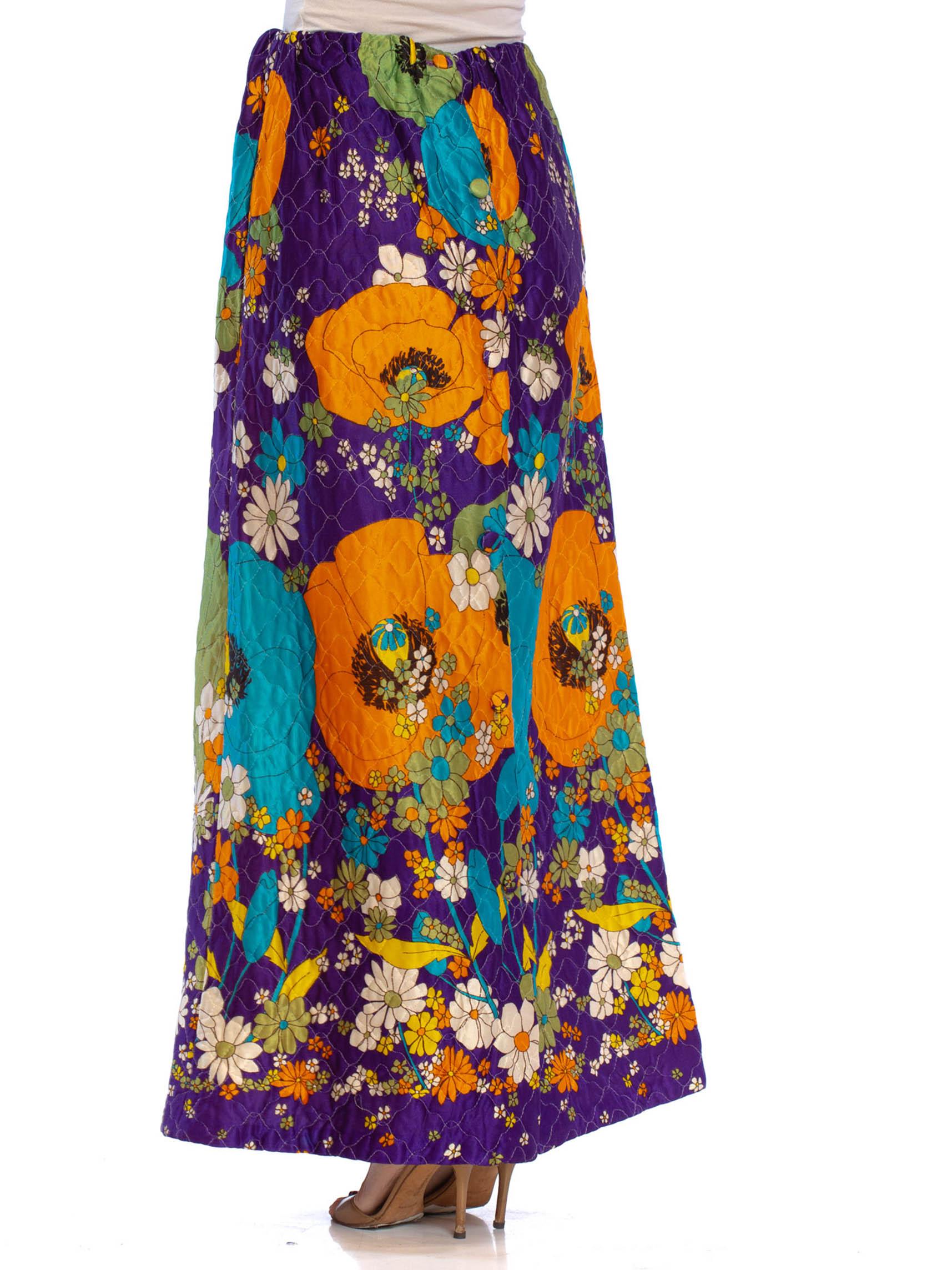 1970S Purple Quilted Acetate Mod Floral Printed Maxi Skirt Gucci Style 4