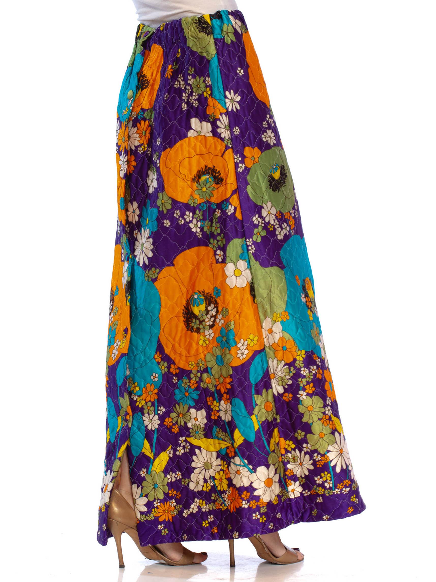 1970S Purple Quilted Acetate Mod Floral Printed Maxi Skirt Gucci Style 5