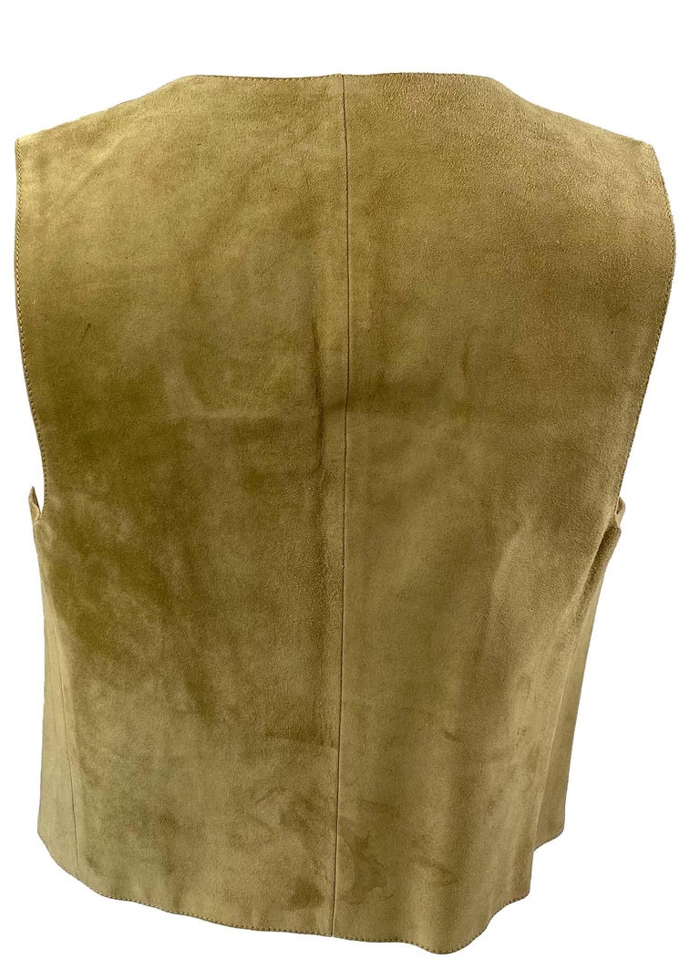 Brown 1970s Gucci Suede Horseshoe Buckle Vest Vintage For Sale