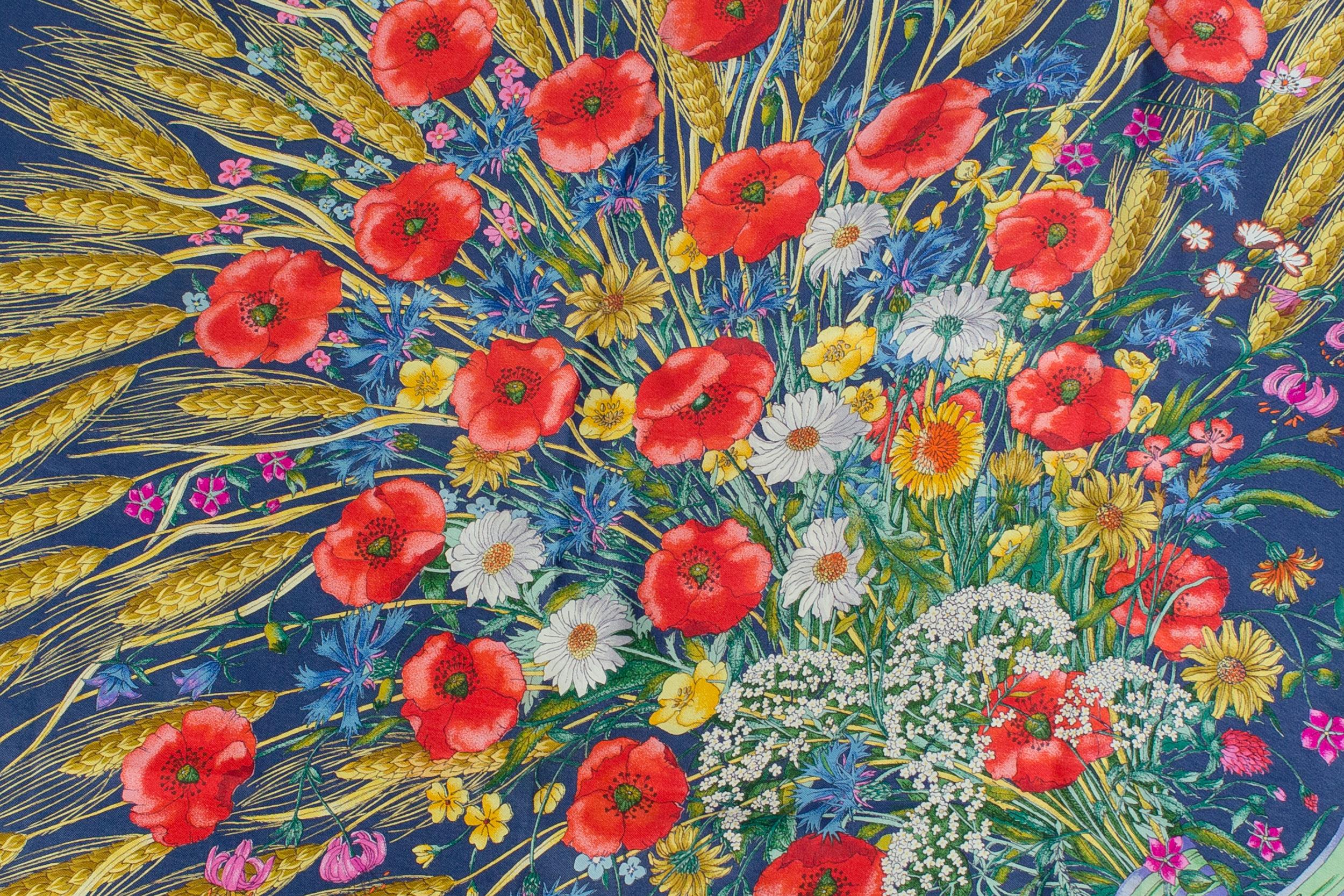 1970S GUCCI V. Accornero Hand Printed Floral Bouquet Silk Scarf 1