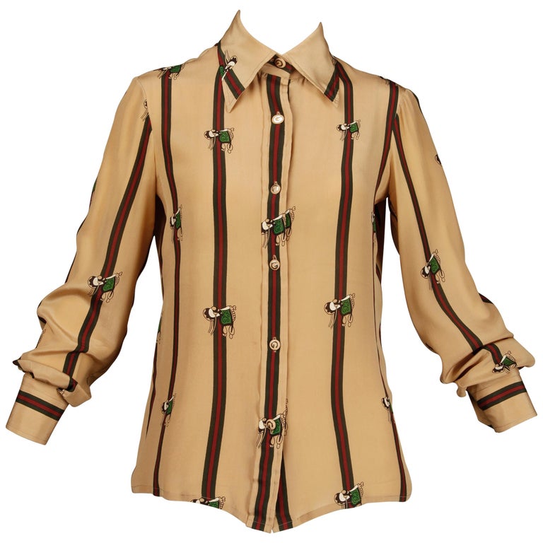 1970s Gucci Vintage Silk Equestrian Blouse at 1stDibs
