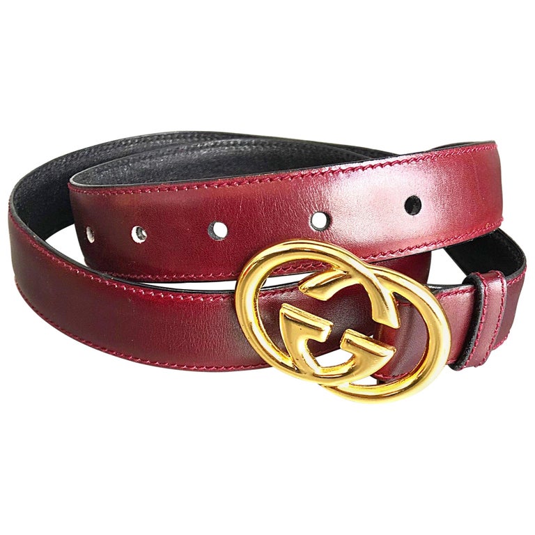 1970s Gucci Women's Cordovan Burgundy Gold GG Logo Vintage 70s Thin Leather  Belt For Sale at 1stDibs