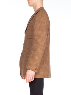 1970S GUCCI Wool Plaid Men's Tweed Blazer With Embossed Logo Leather Buttons