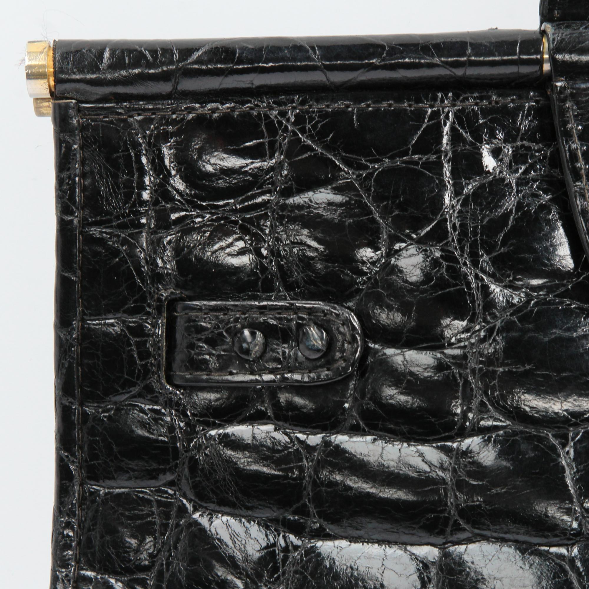 1970s Guido Borelli Black Crocodile Skin Bag 1