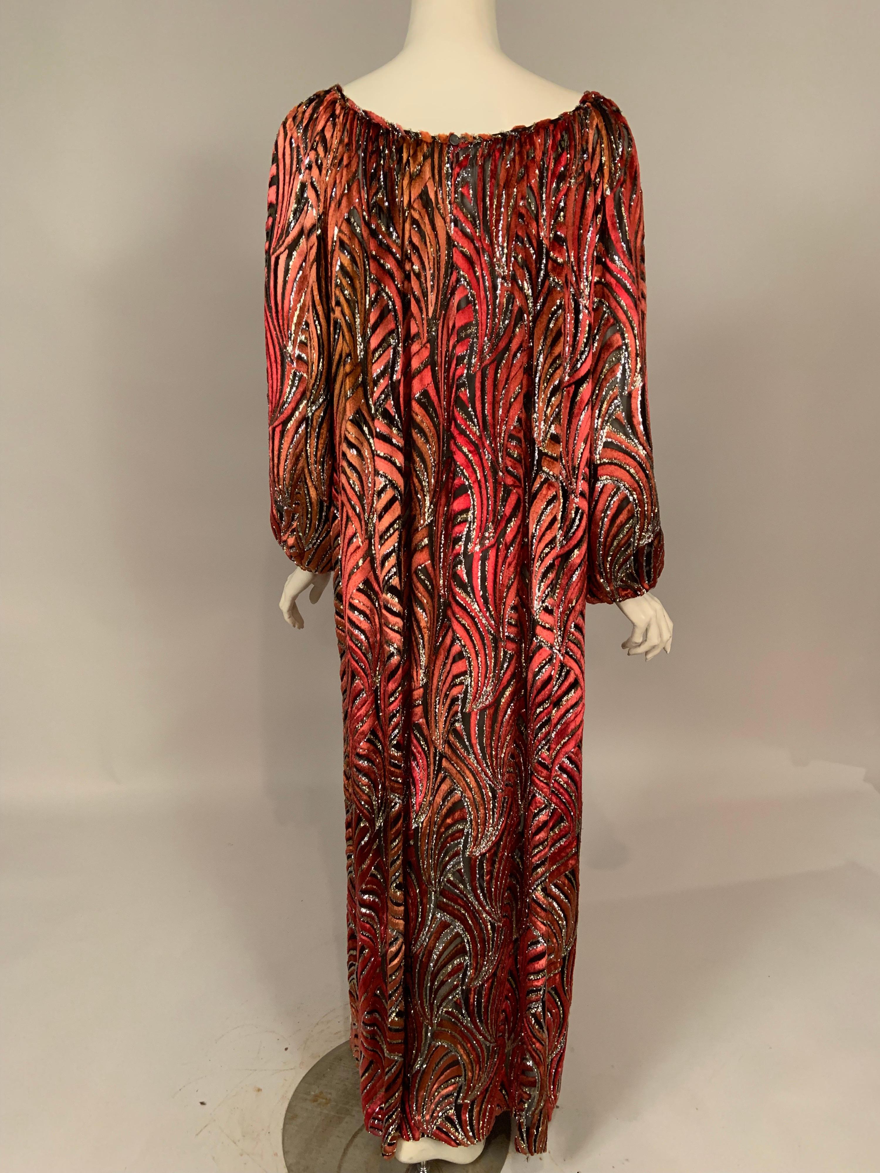 1970's Gump's San Francisco  Ombre Voided Velvet on Chiffon Caftan In New Condition In New Hope, PA