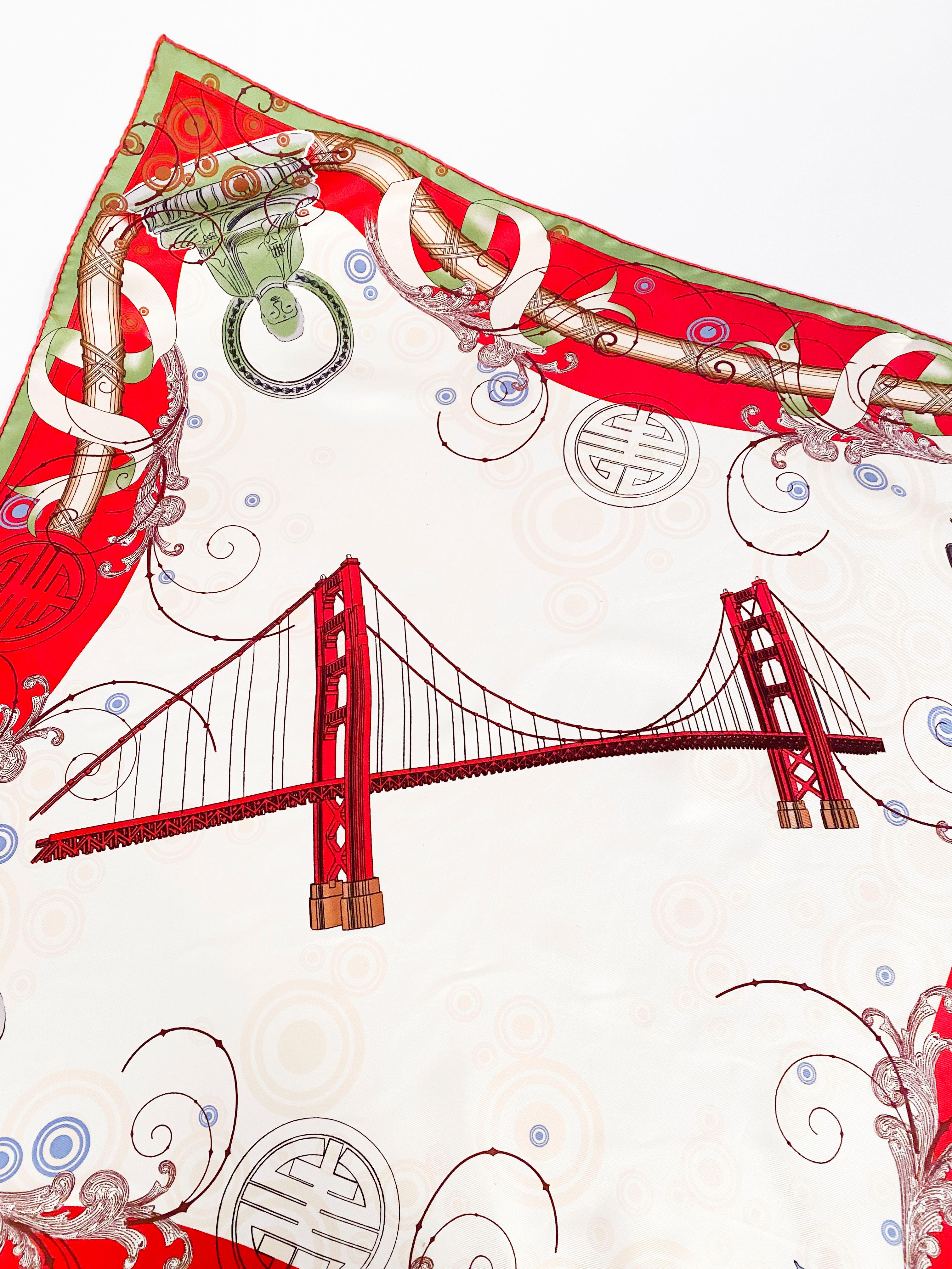 1970s Gump's San Francisco Souvenir Printed Scarf 4