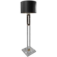 1970s Gunmetal and Chrome Double Column Floor Lamp with Brass Detail