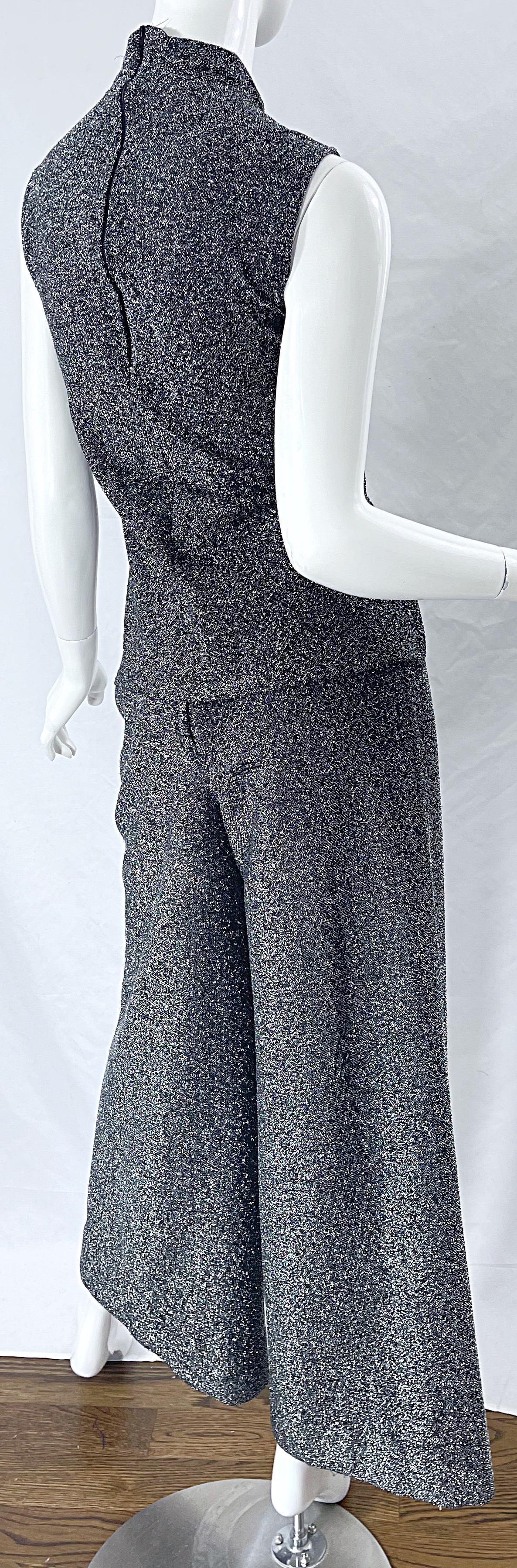 Top métallisé en lurex gris métal des années 1970 + Ensemble de pantalons Palazzo à jambes larges en vente 5