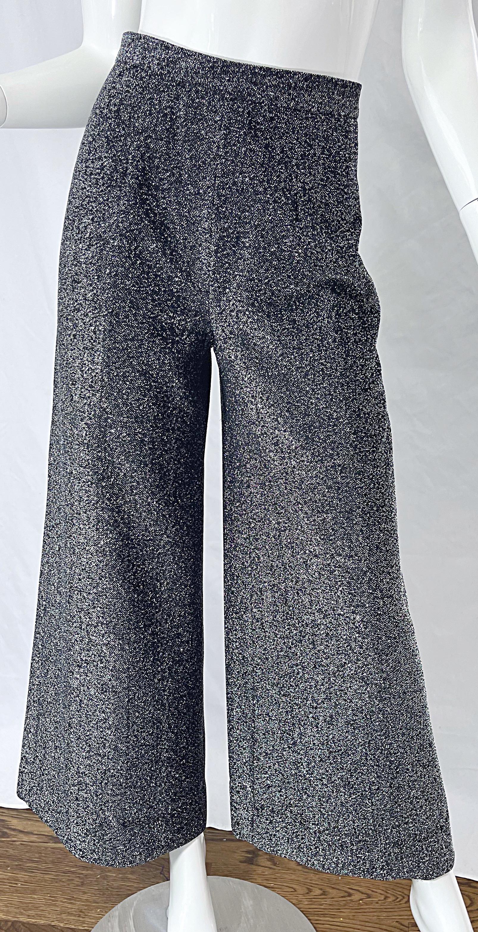 Top métallisé en lurex gris métal des années 1970 + Ensemble de pantalons Palazzo à jambes larges en vente 2
