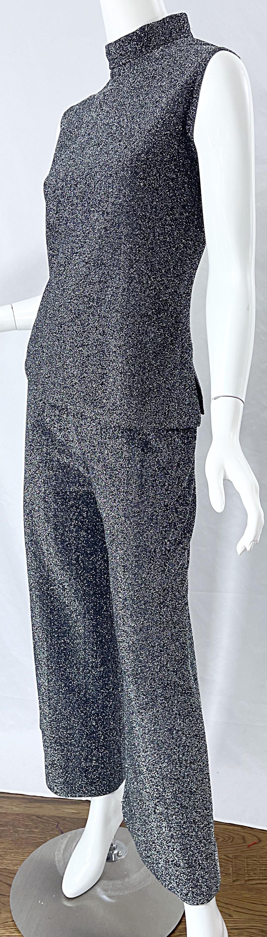 Top métallisé en lurex gris métal des années 1970 + Ensemble de pantalons Palazzo à jambes larges en vente 4