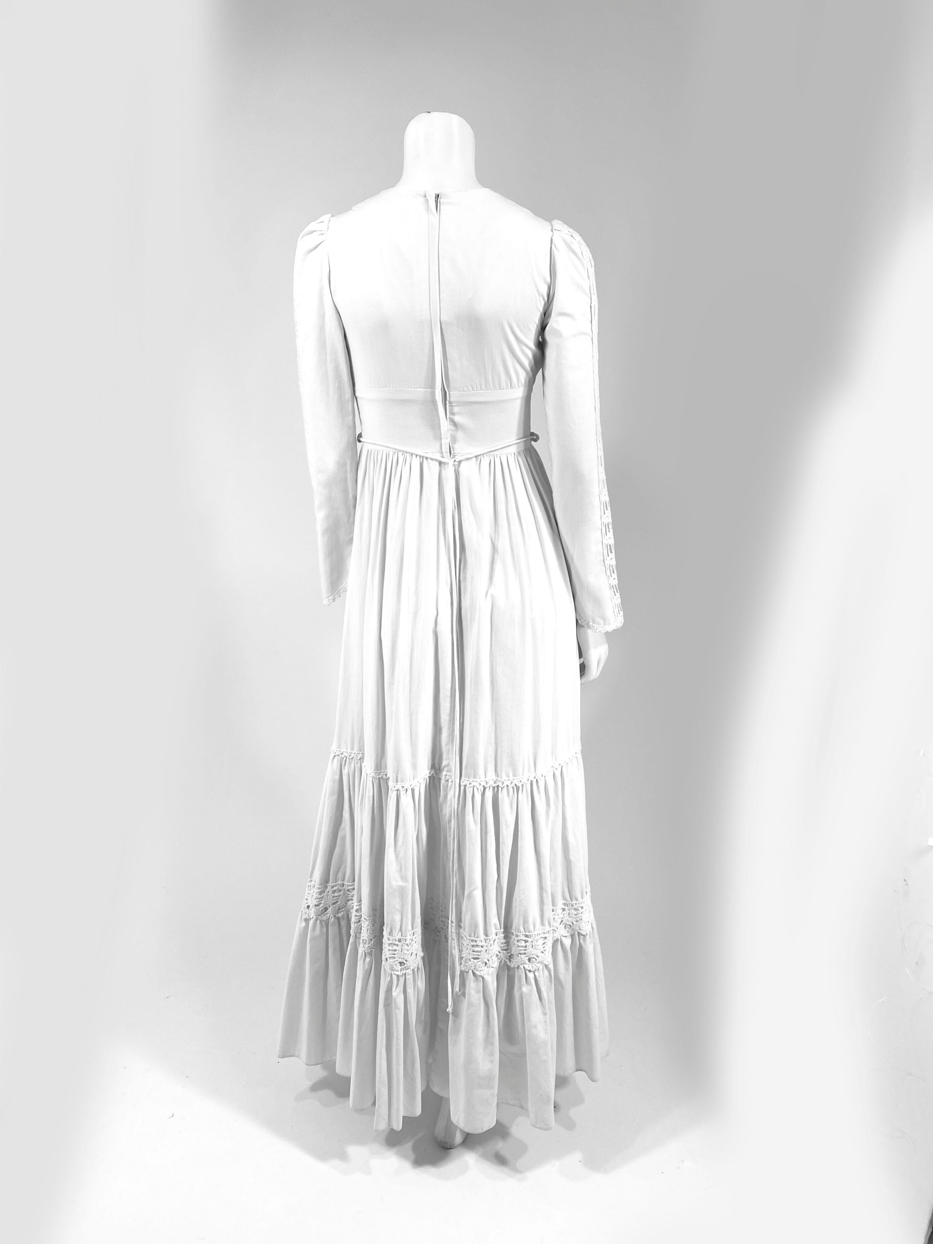 Women's 1970s Gunne Sax Cotton Dress with Crochet Trim