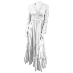 1970s Gunne Sax Cotton Dress with Crochet Trim