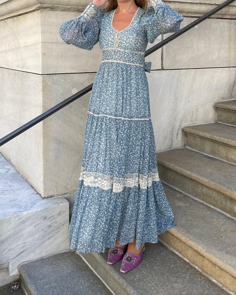 chinese dress ladies 1970s GUNNE SAX cabbage rose corset maxi dress xss main image 0