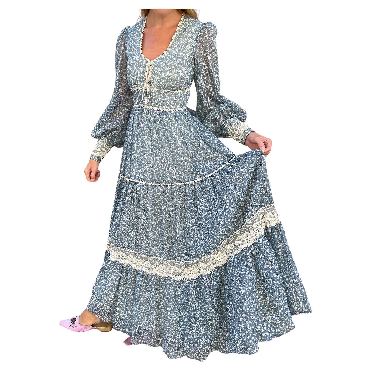 1970s Gunne Sax Long Sleeve Maxidress For Sale