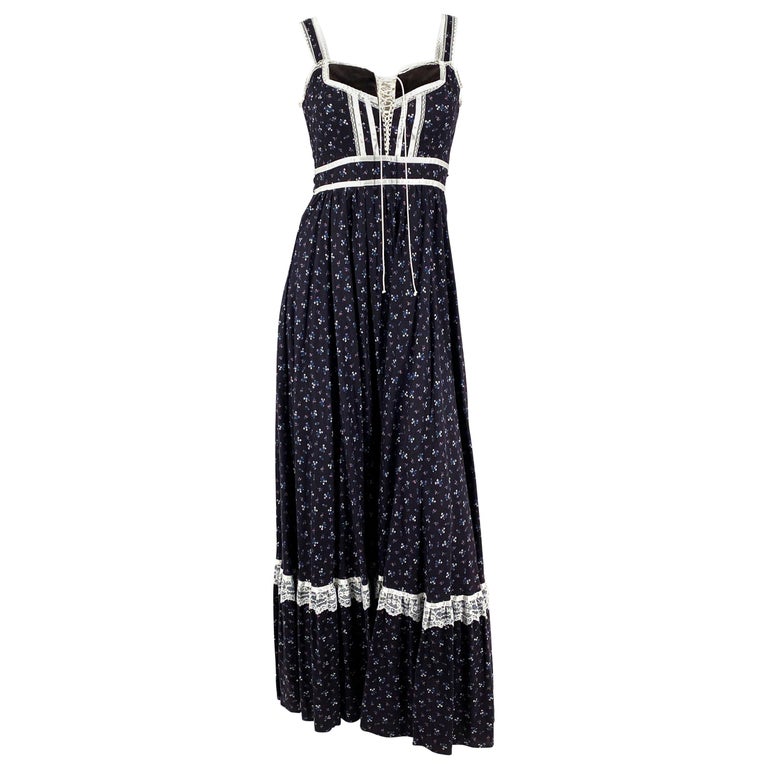 1970s Gunne Sax Navy Calico Cottage Dress at 1stDibs | gunny sack dress ...